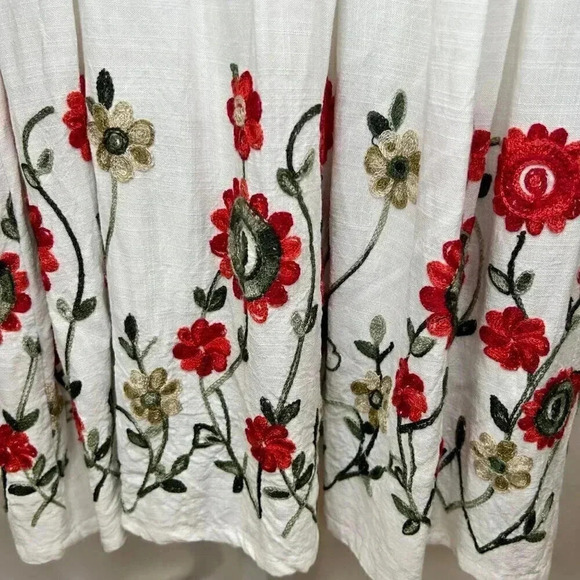 Shineflow Size Small Embroidered Midi Dress White Floral Flowy Boho Romantic - Picture 3 of 8
